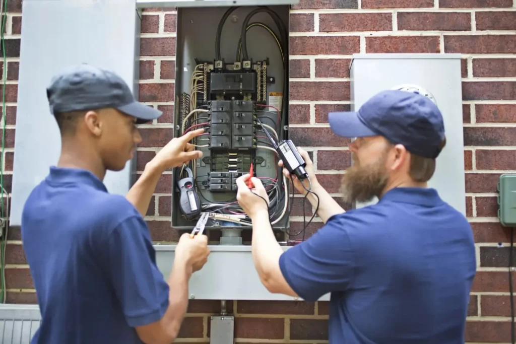 electricalservice two electrician repairing an electical panel board