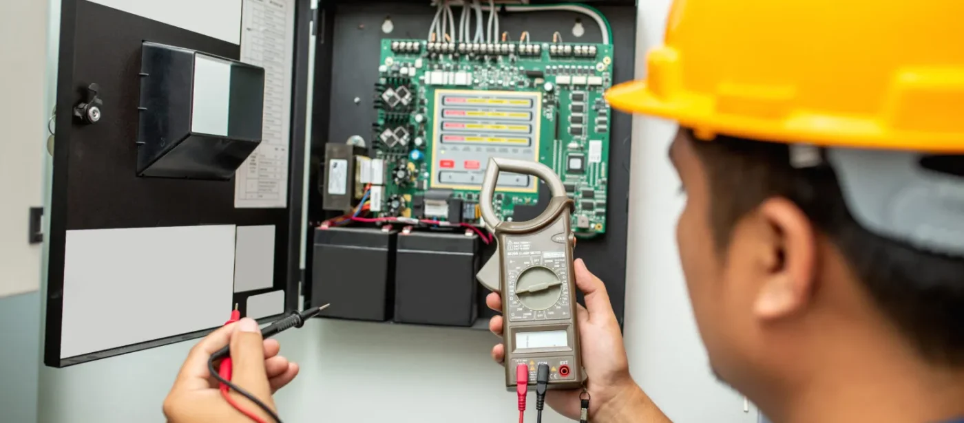An electrician inspecting a electrical system